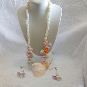 Elegant Pastel Shell Necklace and Earring Set